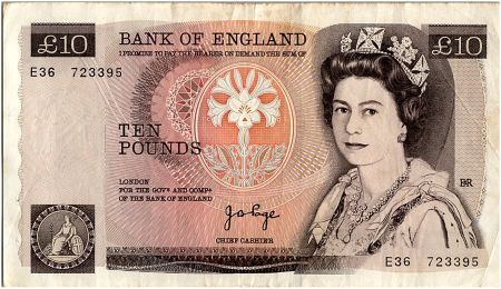 Royaume-Uni 10 Pounds, Elisabeth II - Florence Nightingale - 1975 - P.379a - TTB - Série E.36
