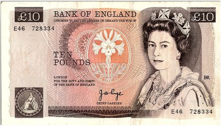 Royaume-Uni 10 Pounds, Elisabeth II - Florence Nightingale - 1975 - P.379a - TTB - Série E.46