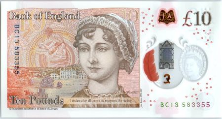 Royaume-Uni 10 Pounds Elisabeth II - Jane Austens - 2016 (2017) Polymer