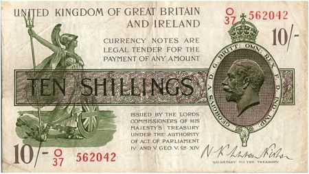 Royaume-Uni 10 Shillings Roi George V et Britannia - 1922 - O 37