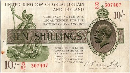 Royaume-Uni 10 Shillings Roi George V et Britannia - 1922 - O 62