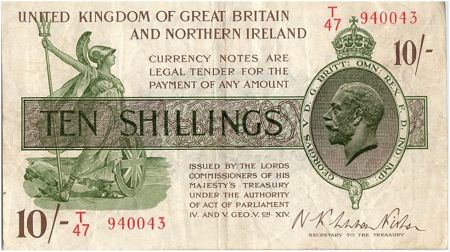 Royaume-Uni 10 Shillings Roi George V et Britannia - 1922 - T 47