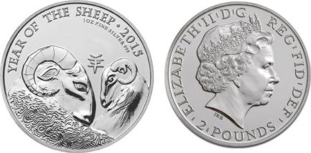 Royaume-Uni 2 Pounds Elisabeth II - Année de la Chèvre Once Argent 2015