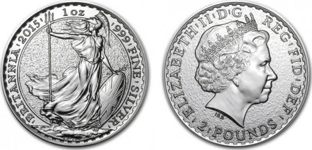 Royaume-Uni 2 Pounds Elisabeth II - Britannia Once Argent 2015
