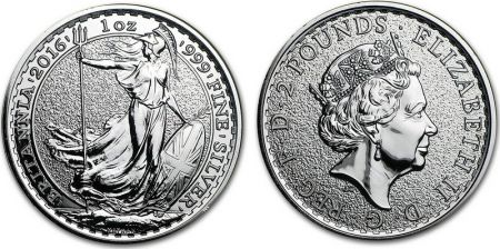 Royaume-Uni 2 Pounds Elisabeth II - Britannia Once Argent 2016