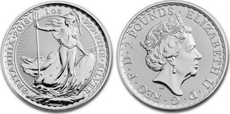 Royaume-Uni 2 Pounds Elisabeth II - Britannia Once Argent 2018