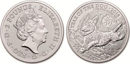 Royaume-Uni 2 Pounds Elisabeth II - Chien - Once Argent 2018