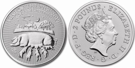 Royaume-Uni 2 Pounds Elisabeth II - Cochon - Once Argent 2019