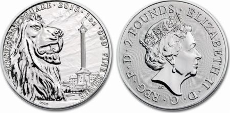 Royaume-Uni 2 Pounds Elisabeth II - Tragalgar Square - Once Argent 2018