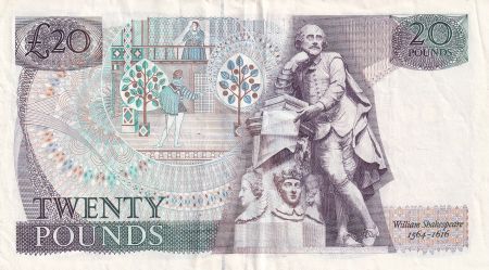 Royaume-Uni 20 Pounds -  Elisabeth II - William Shakespeare - ND (1988-1991) - P.380e