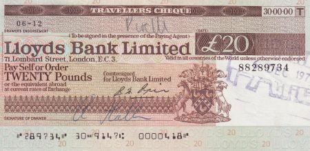 Royaume-Uni 20 Pounds - Travellers Chèque