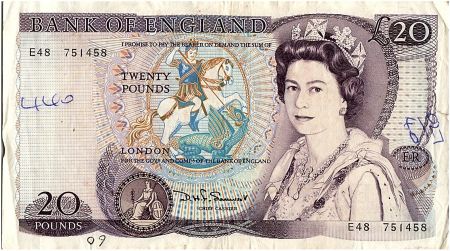 Royaume-Uni 20 Pounds, Elisabeth II - Shakespeare - 1981 - P.380c - TB+ - Série E.48