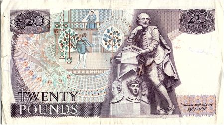 Royaume-Uni 20 Pounds, Elisabeth II - Shakespeare - 1981 - P.380c - TB+ - Série E.48