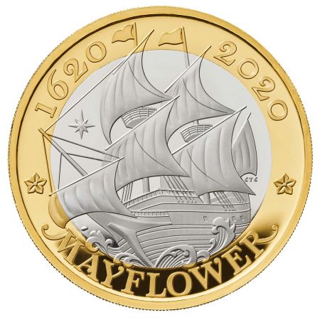 Royaume-Uni 400 ans du Mayflower - 2 Livres Argent BE 2020 BU Royaume-Uni