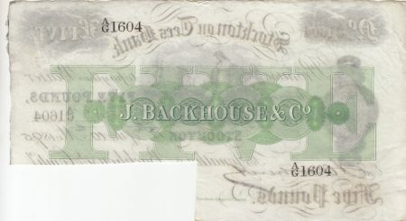 Royaume-Uni 5 Pounds, Stockton on Tees bank - 1895 - Annulé par Coupure - TTB