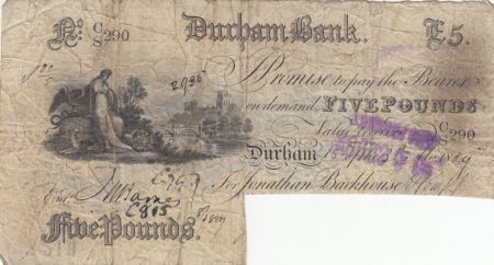 Royaume-Uni 5 Pounds Durham Bank - 1889 - TB