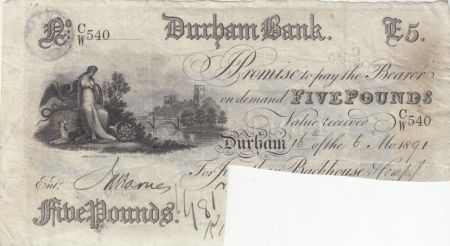 Royaume-Uni 5 Pounds Durham Bank - 1889 - TTB - CW540