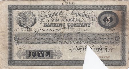 Royaume-Uni 5 Pounds Stamford Spalding and Boston Bank - 1898 - TB - L.2839