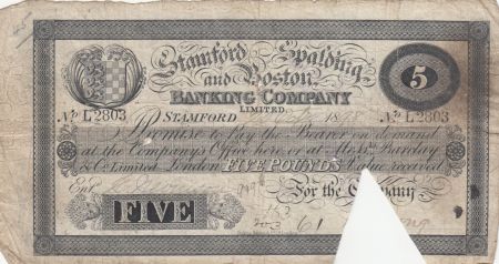 Royaume-Uni 5 Pounds Stamford Spalding and Boston Bank - 1898 - TB