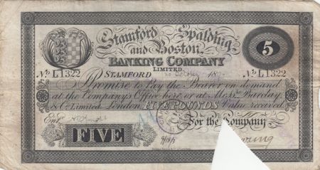 Royaume-Uni 5 Pounds Stamford Spalding and Boston Bank - 1899 - TB - L.1322