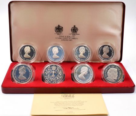 Royaume-Uni Coffret Elisabeth II - Silver Jubilee - 1977 - 8 monnaies en argent - Spink and Son - Frappe BE