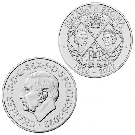 Royaume-Uni Hommage à la Reine Elisabeth II (1926-2022)  - 5 Pounds 2022 BU Royaume-Uni  - Première pièce avec Charles III