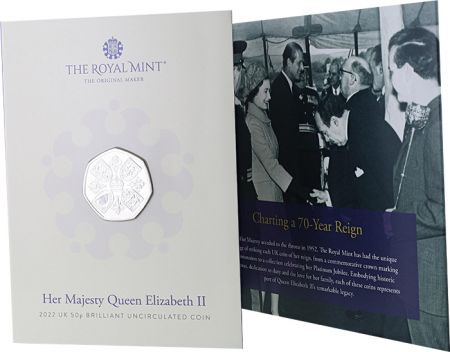 Royaume-Uni Hommage à la Reine Elisabeth II (1926-2022)  - 50 Pences 2022 BU Royaume-Uni  - Première pièce avec Charles III