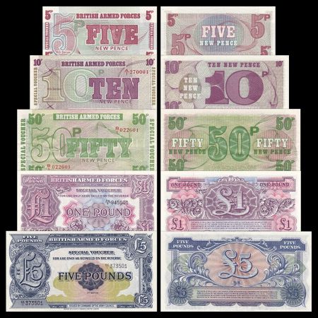 Royaume-Uni Série 5 Billets - 1 5 10 50 Pence - 1 et 5 Pounds - Neuf