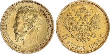 Russie 5 Roubles Or , Nicolas II - Aigle 1898 St Petersbourg - 11 ex