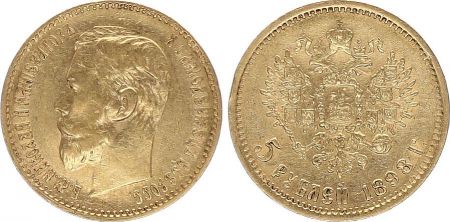 Russie 5 Roubles Or , Nicolas II - Aigle 1898 St Petersbourg - 2 ex