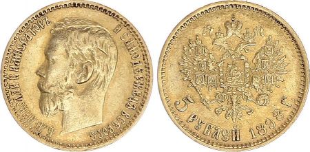 Russie 5 Roubles Or , Nicolas II - Aigle 1898 St Petersbourg - 4 ex