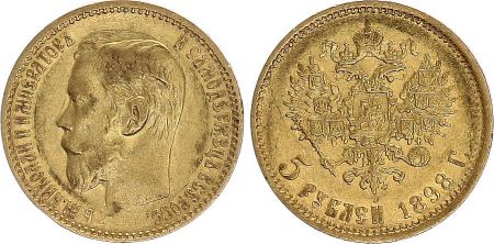 Russie 5 Roubles Or , Nicolas II - Aigle 1898 St Petersbourg - 8 ex