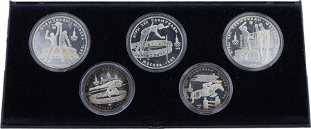 Russie Coffret 5 monnaies - Jeux Olympiques de 1980 Moscou - 1978 - sans certificat - coffret cassé