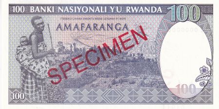 Rwanda 100 Francs - Zèbres - Spécimen - 1989 - P.19s