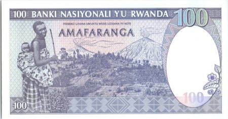 Rwanda 100 Francs  Zébres - Femme, Volcans  - 1989