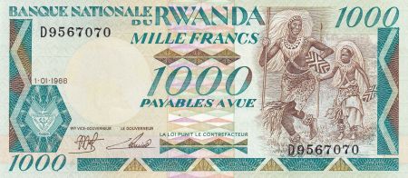 Rwanda 1000 Francs - Danse - Gorilles - 1988 - P.21