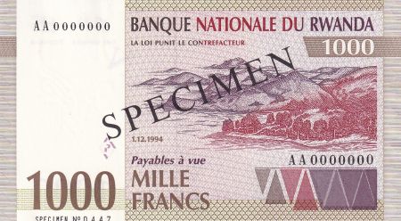 Rwanda 1000 Francs - Paysage - Buffles - Spécimen - 1994 - P.24s