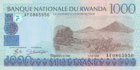 Rwanda 1000 Francs 1998 - Paysage, vaches