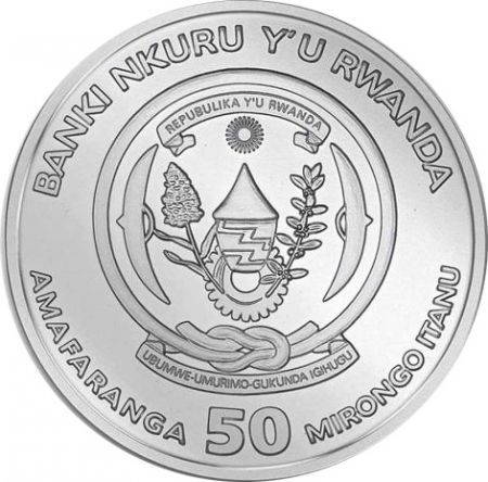Rwanda 50 Francs - Gorille - 15 ans  série \ Once d\'Afrique\  1 Once Argent 2023
