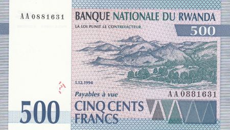 Rwanda 500 Francs 1994 - Antilope, paysage