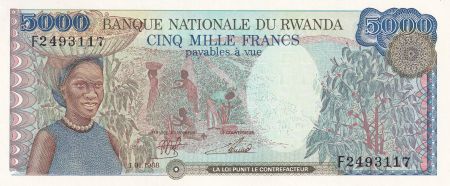 Rwanda 5000 Francs - Jeune femme - Paysage - 1988 - P.22