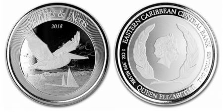 Saint-Kitts et Nevis 2 Dollars Pélican - Elisabeth II - Once Argent 2018