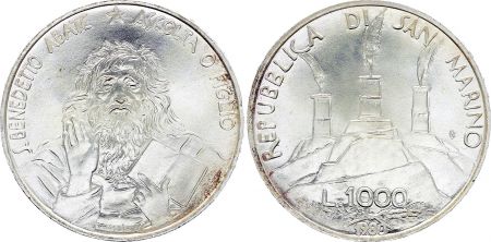 Saint-Marin 1000 Lires, 1500 ans de St Bénédict - 1980 - Argent