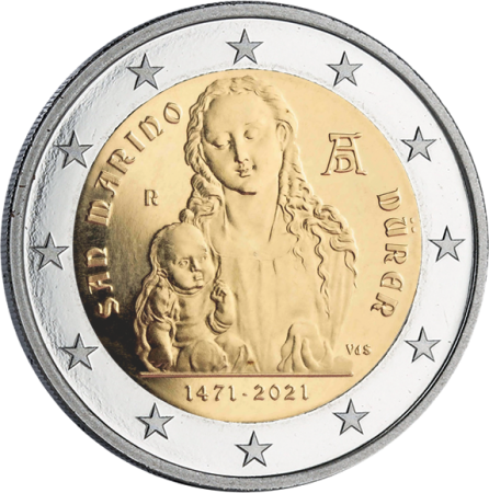 Saint-Marin 2 Euros Commémo. SAINT MARIN 2021 - 550 ans de la naissance d\'Albrecht Dürer