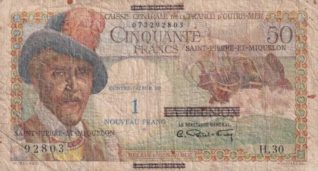 Saint Pierre & Miquelon 1 Nouveau franc sur 50 Francs - Belain d\'Esnambuc - 1960 - Série H.30 - B+ - P.30b
