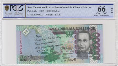 Sao Tomé-et-Principe 100000 Dobras - 2005 -  Francisco José Tenreiro - PCGS 66 OPQ