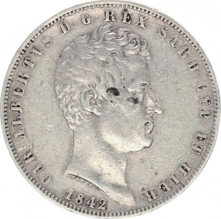 Sardaigne 5 Lire Charles-Albert - Armoiries - 1842 P