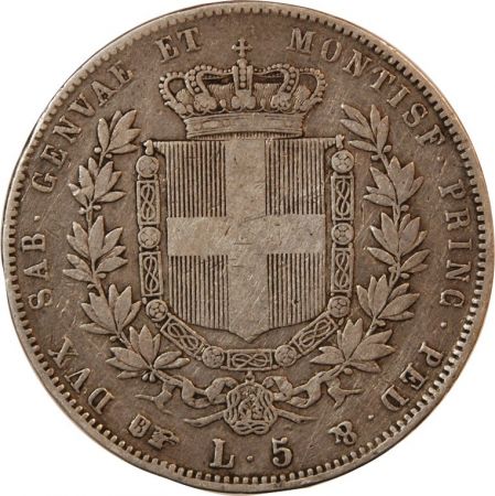 Sardaigne ITALIE  ROYAUME DE SARDAIGNE  VICTOR-EMMANUEL II - 5 LIRE ARGENT 1854 B AIGLE