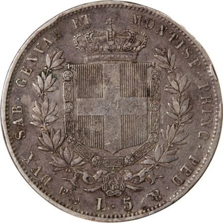 Sardaigne ITALIE  ROYAUME DE SARDAIGNE  VICTOR-EMMANUEL II - 5 LIRE ARGENT 1854 P GÊNES