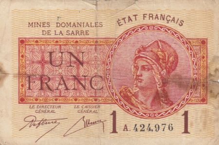 Sarre 1 Franc Portrait de femme - 1920 - A.424976